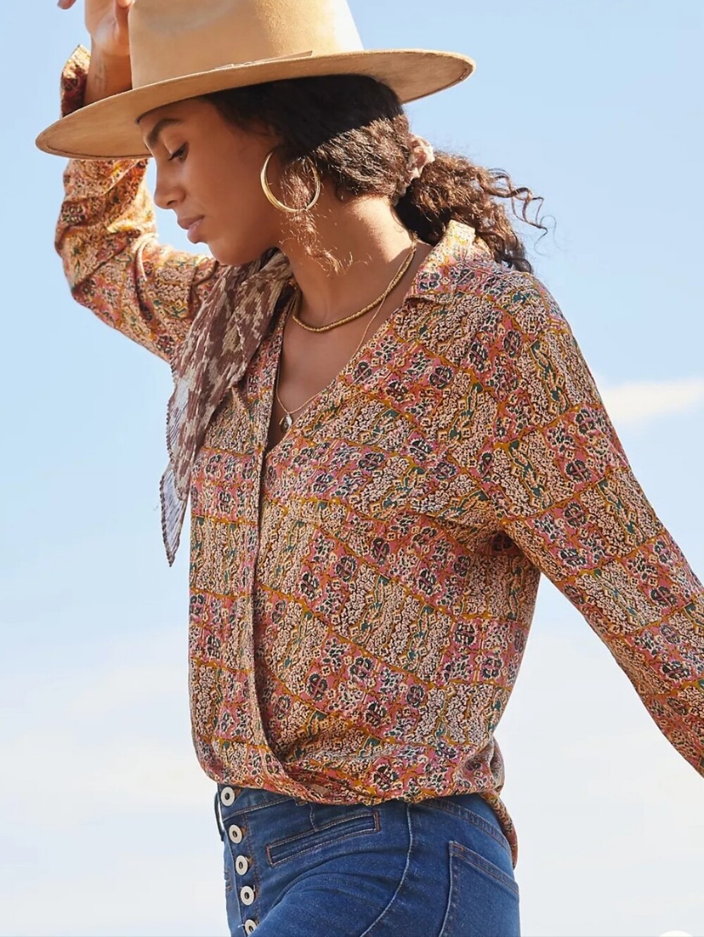 S ANTHROPOLOGIE PILCRO Tisha Surplice Blouse Faux Wrap Viscose